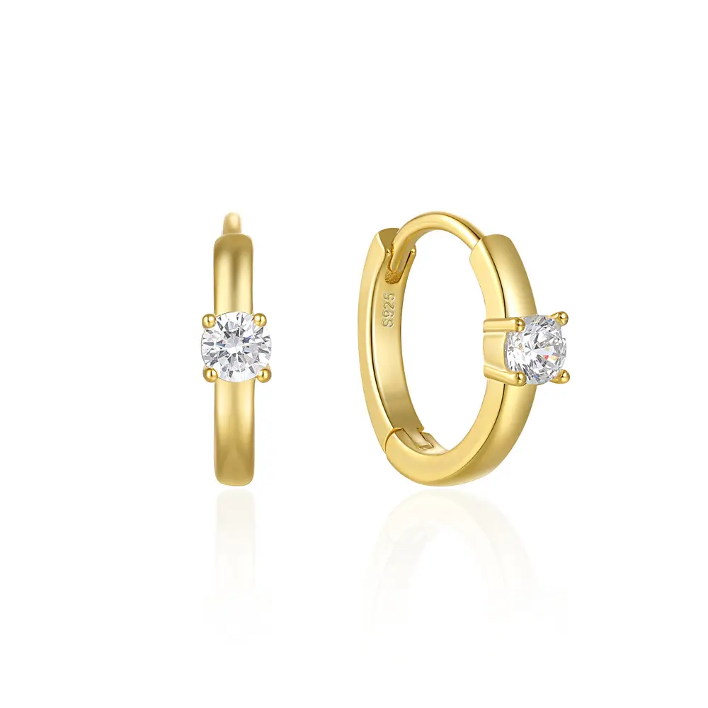 Four claws round Zircon Hoop Earring 925s